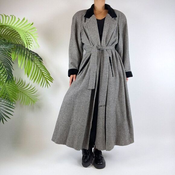 Vintage 90s Grunge Classy Streetwear Winter Full Houndstooth Dress Wool Coat /12 - Picture 5 of 9